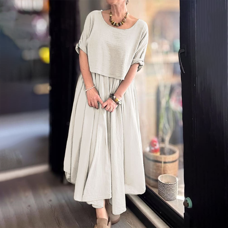 Fiorenza – Two-piece cotton and linen blouse and skirt set for women