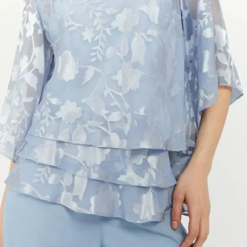 Nila -  Elegant Chiffon Set: Layered Top + Wide-Leg Pants