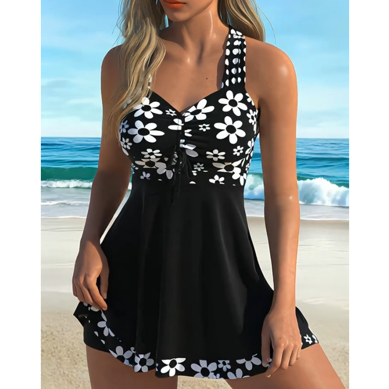 Helirae - Women's floral print swim tankini and shorts