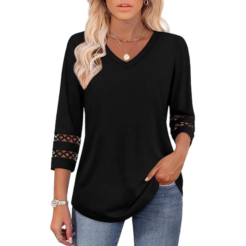 Heliona - Women's plain V-neck 3/4 sleeve top
