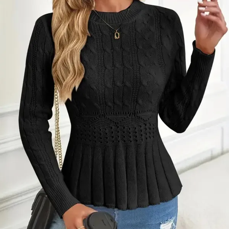 Elarissea - Women's Winter Jumper with Round Neck and Elegant Peplum Cut