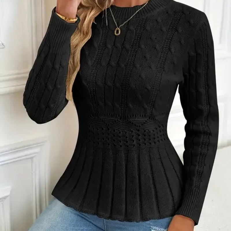 Elarissea - Women's Winter Jumper with Round Neck and Elegant Peplum Cut
