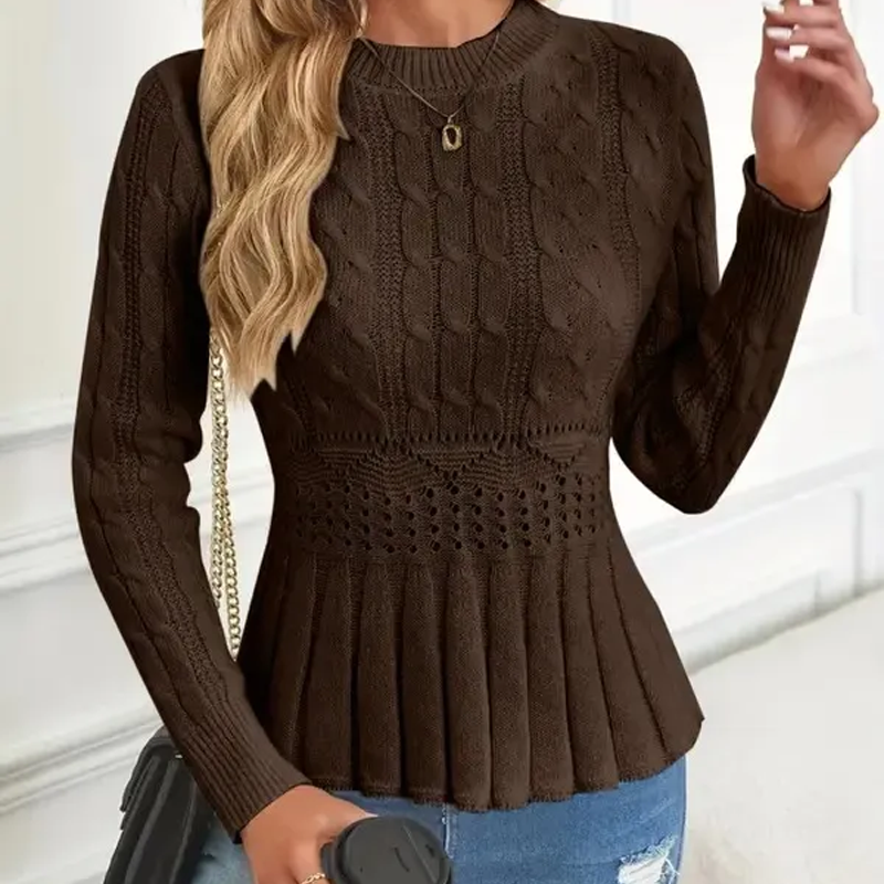 Elarissea - Women's Winter Jumper with Round Neck and Elegant Peplum Cut