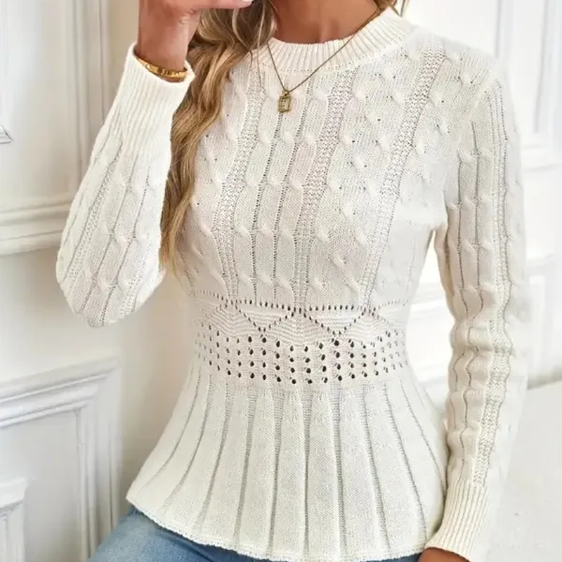 Elarissea - Women's Winter Jumper with Round Neck and Elegant Peplum Cut