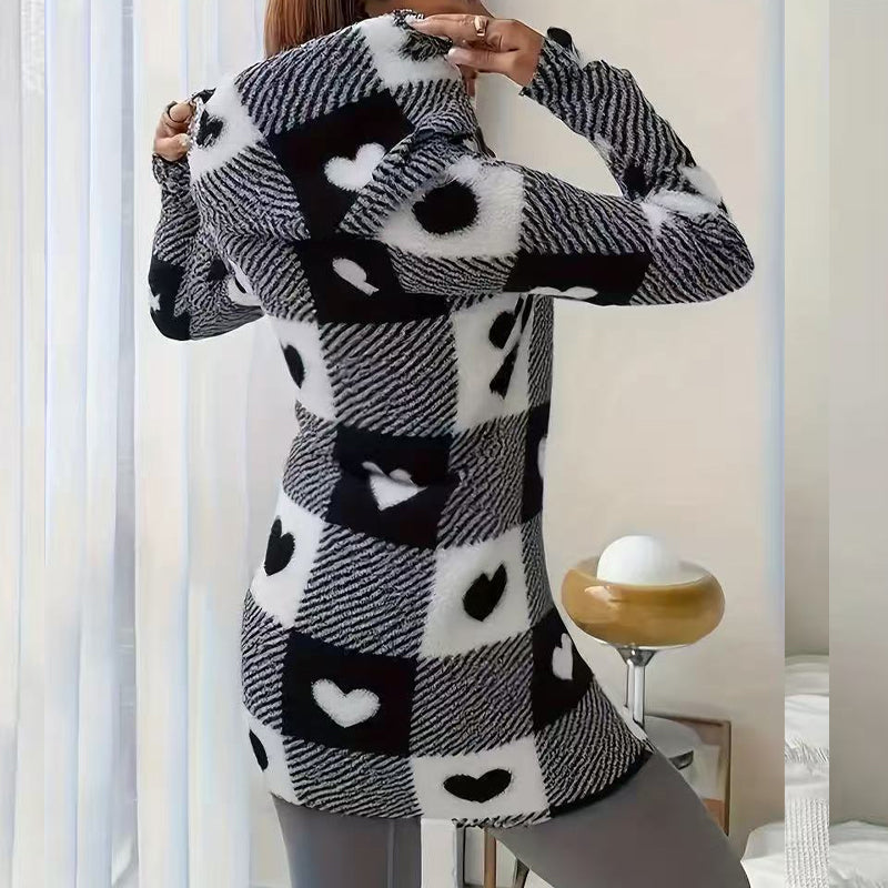 Doralisse - Long Checked Coat with Hood