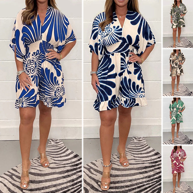 Amani™ - Women's Casual Jumpsuit with Vegetal Print